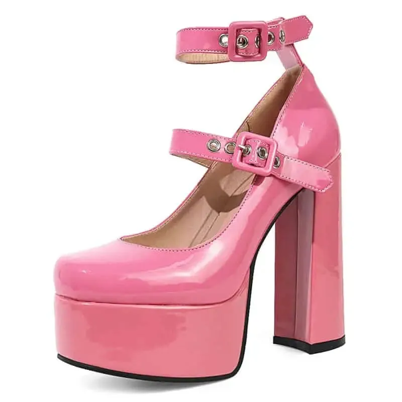 Platform Heeled Shoes Buckle Straps