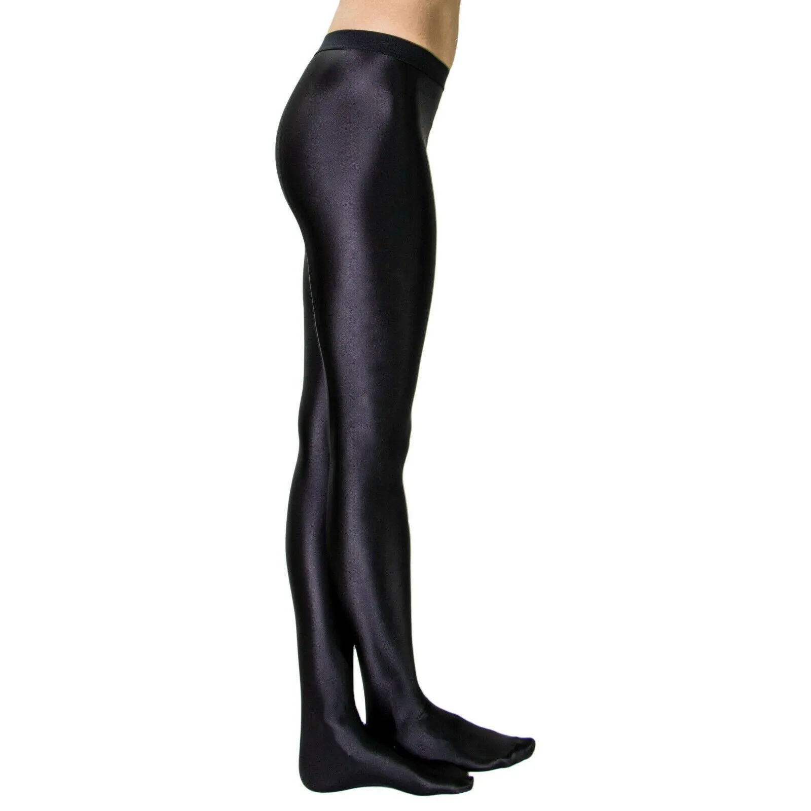 Platino Fata Pantyhose Shiny Opaque Back Seam Tights - Black Medium