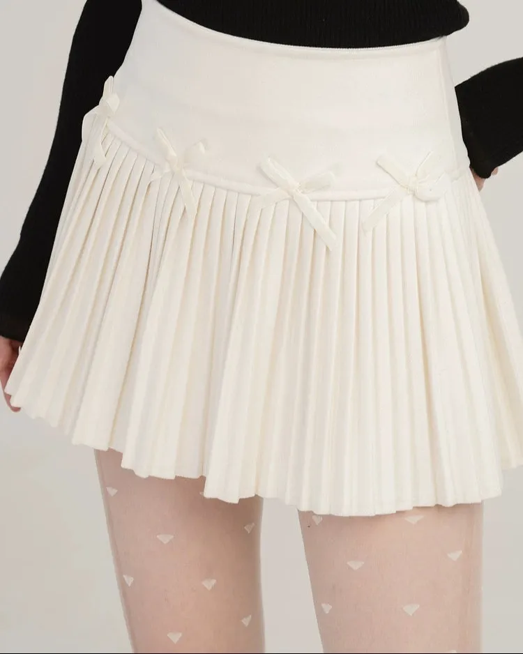 Pleated High-Waist Mini Skirt with Bow Accents