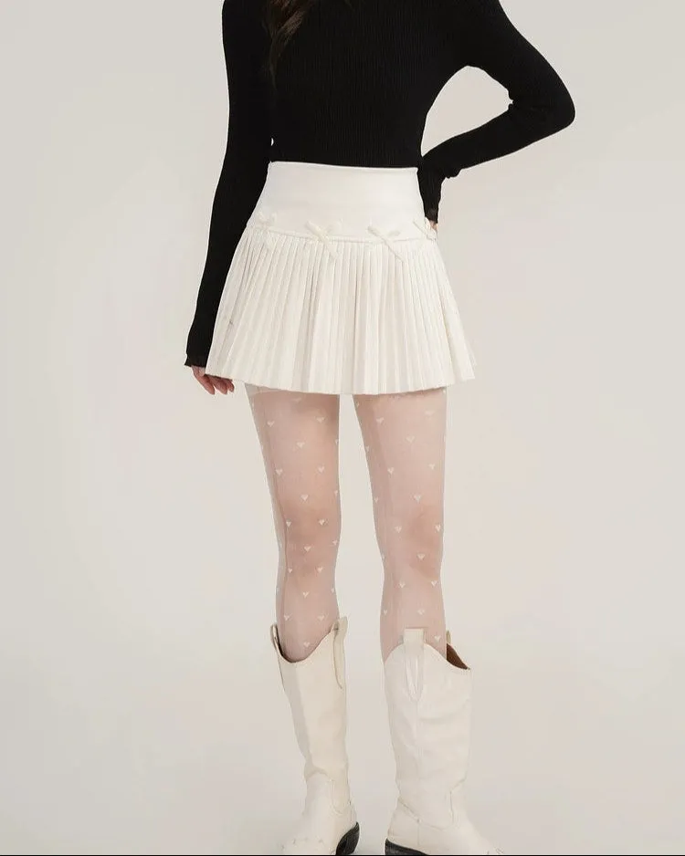 Pleated High-Waist Mini Skirt with Bow Accents
