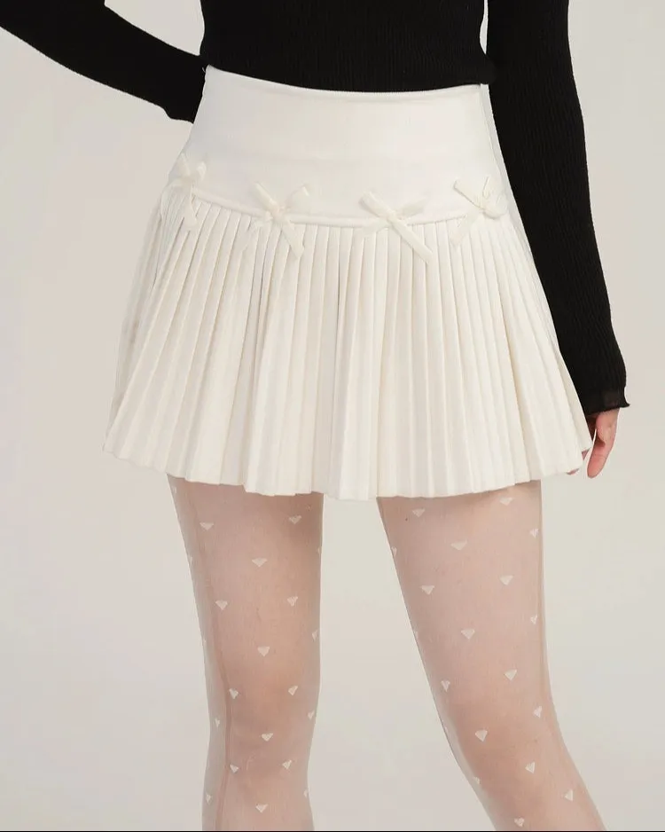 Pleated High-Waist Mini Skirt with Bow Accents