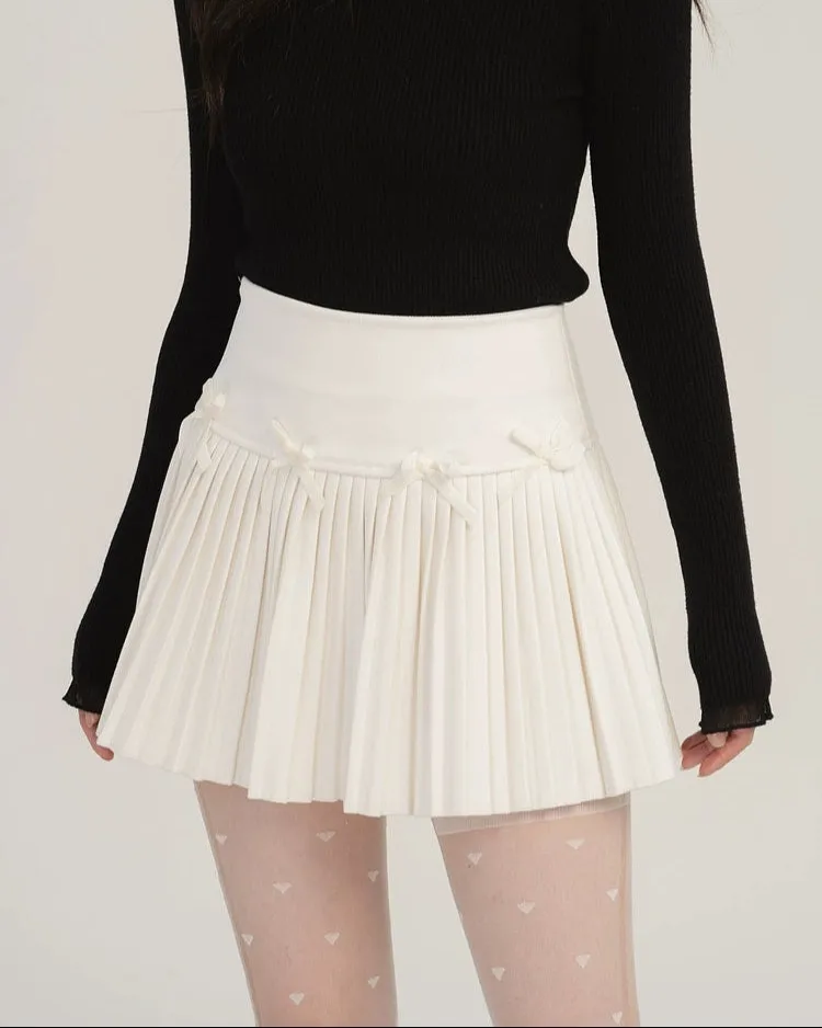Pleated High-Waist Mini Skirt with Bow Accents