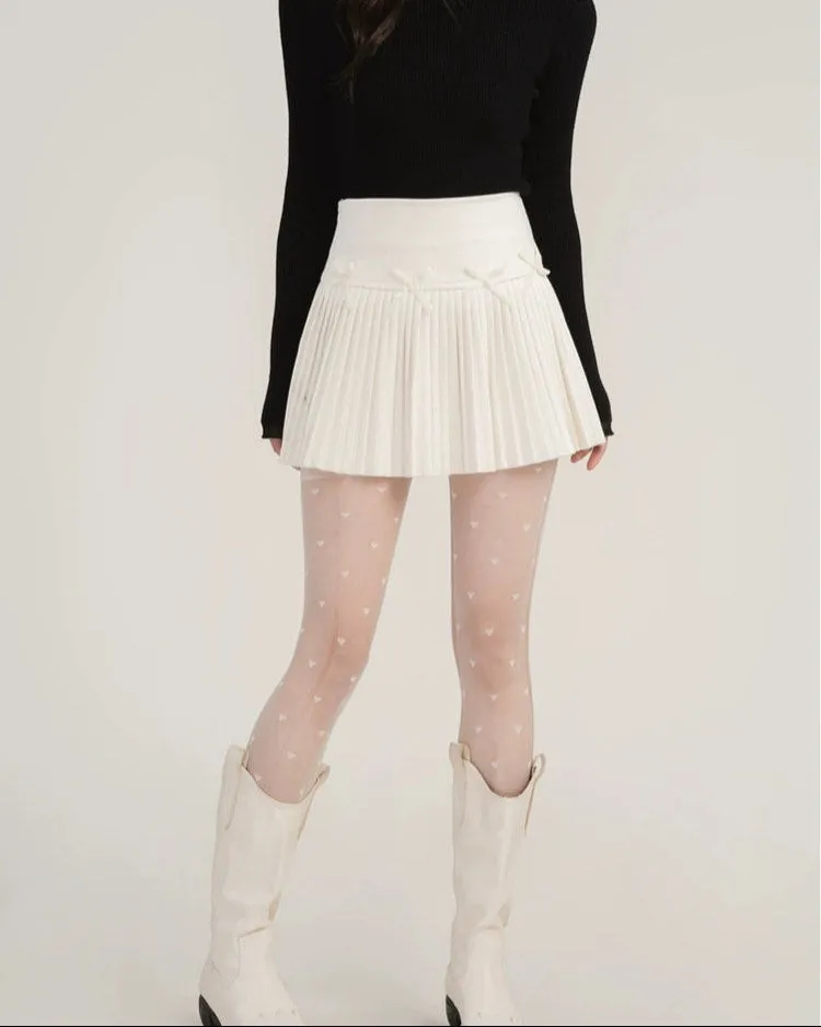 Pleated High-Waist Mini Skirt with Bow Accents