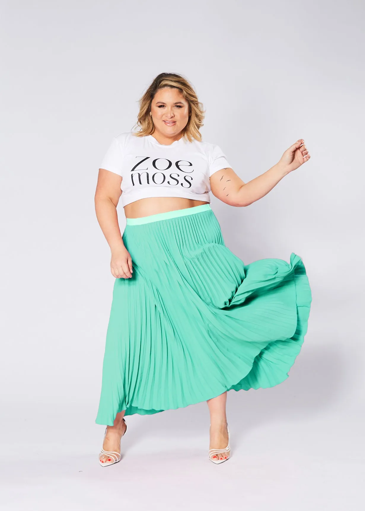 Pleated Midi Skirt - Green