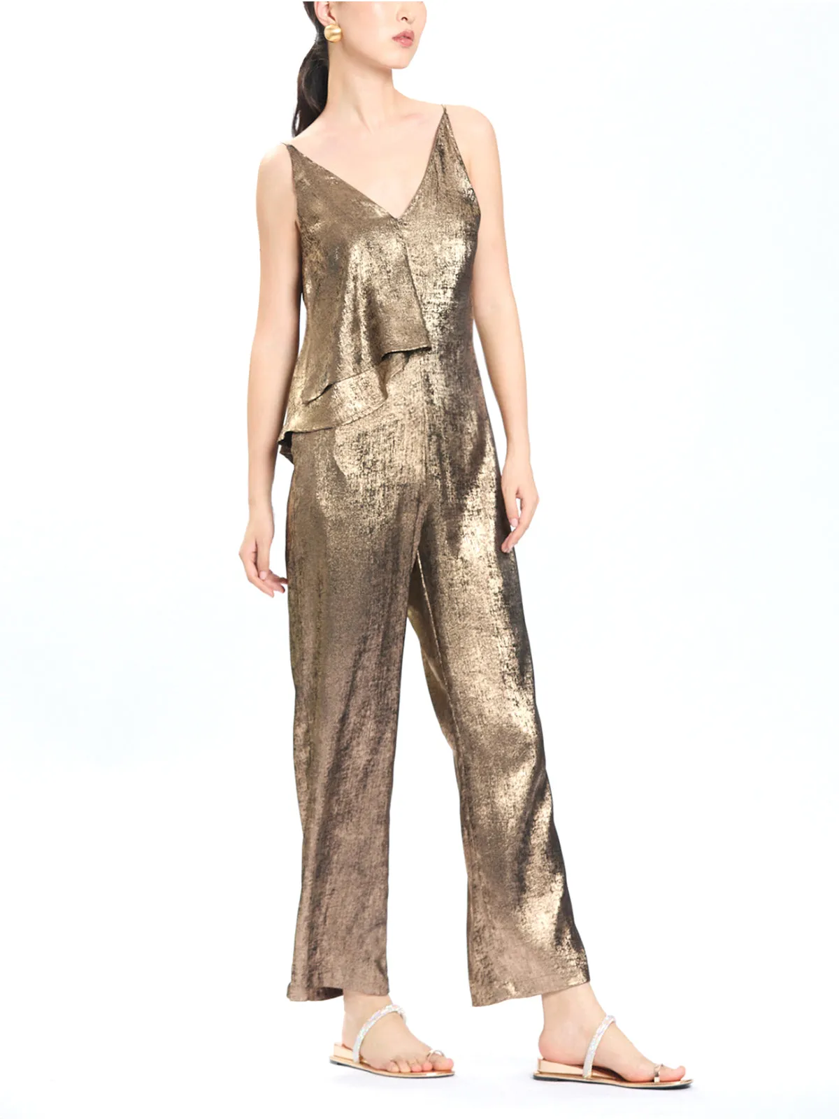 Plunge Neck Camisole Layered Jumpsuit