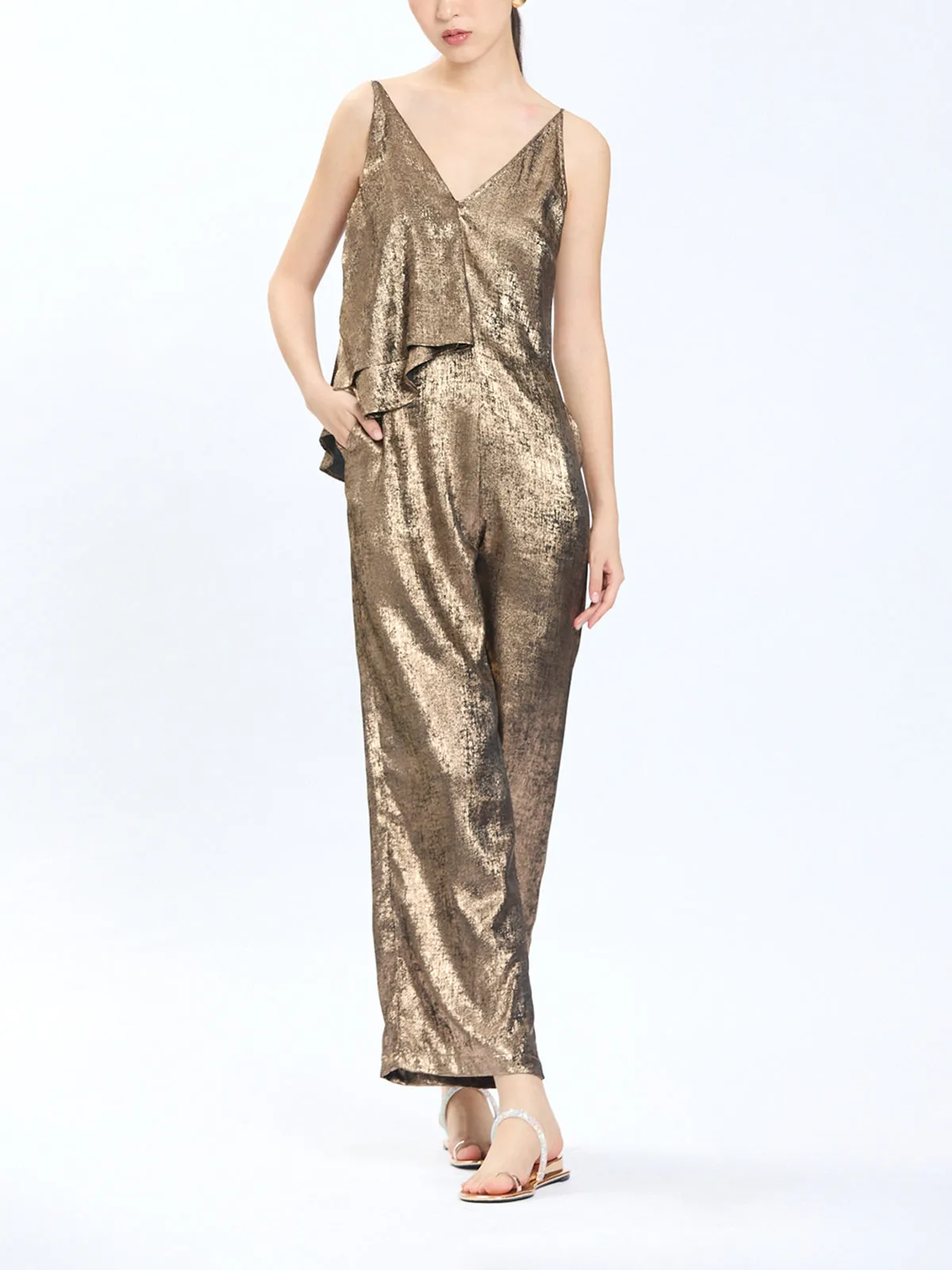 Plunge Neck Camisole Layered Jumpsuit