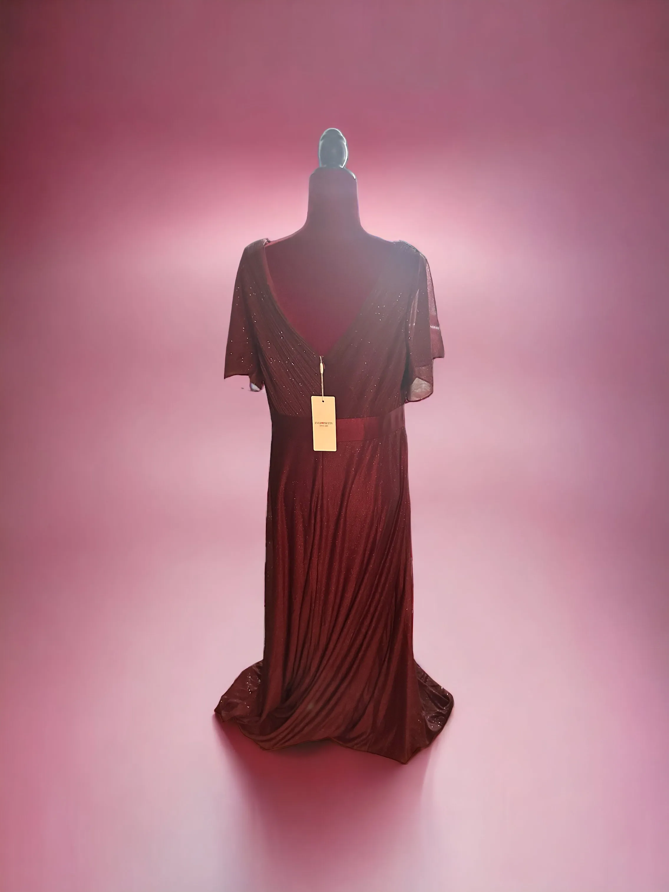 Plus Size V Neck Ribbon Waist Formal Evening Dress With Sleeves