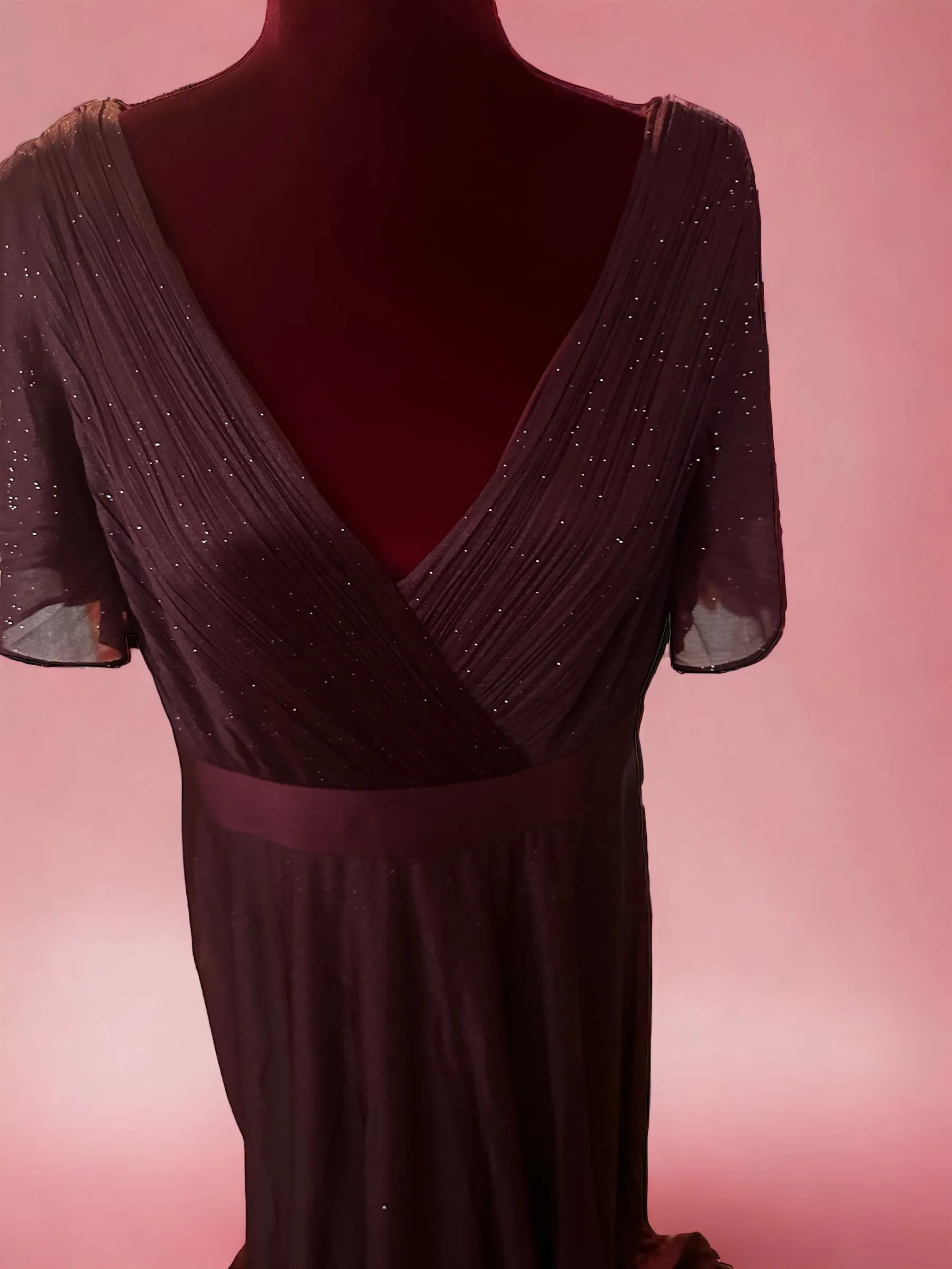 Plus Size V Neck Ribbon Waist Formal Evening Dress With Sleeves