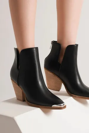 Pointed Metal-Tip Toe Block Heel Ankle Boots