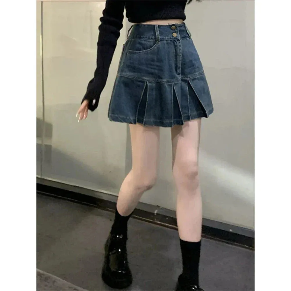 PopStar Chic High-Rise Mini Denim Skirt