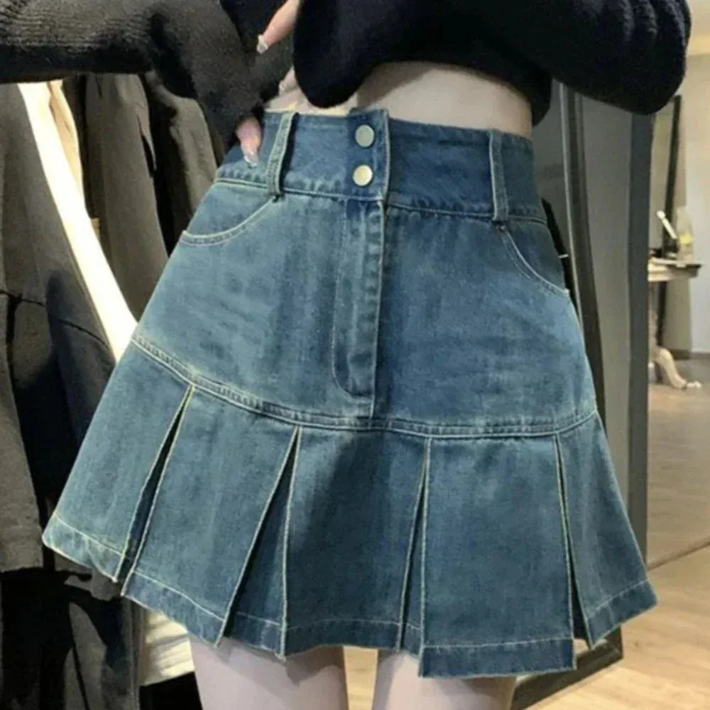PopStar Chic High-Rise Mini Denim Skirt