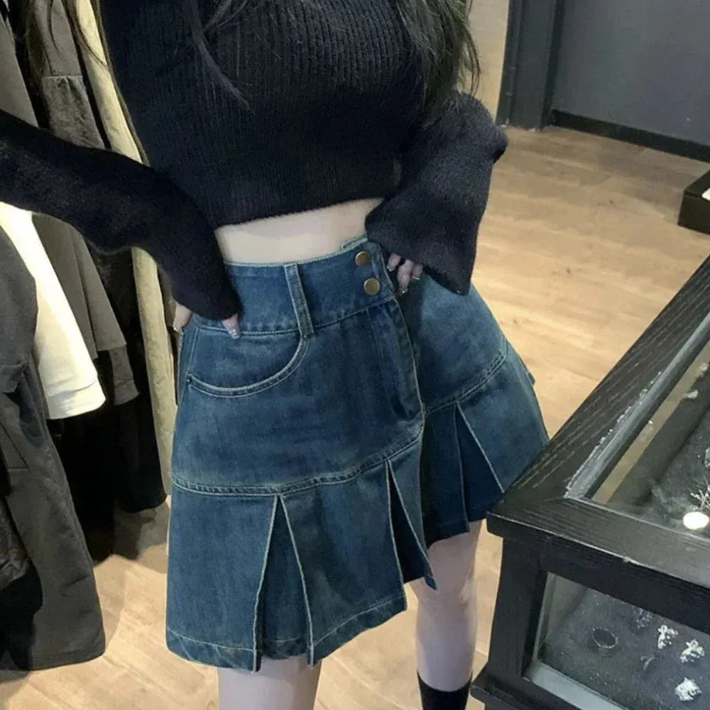 PopStar Chic High-Rise Mini Denim Skirt