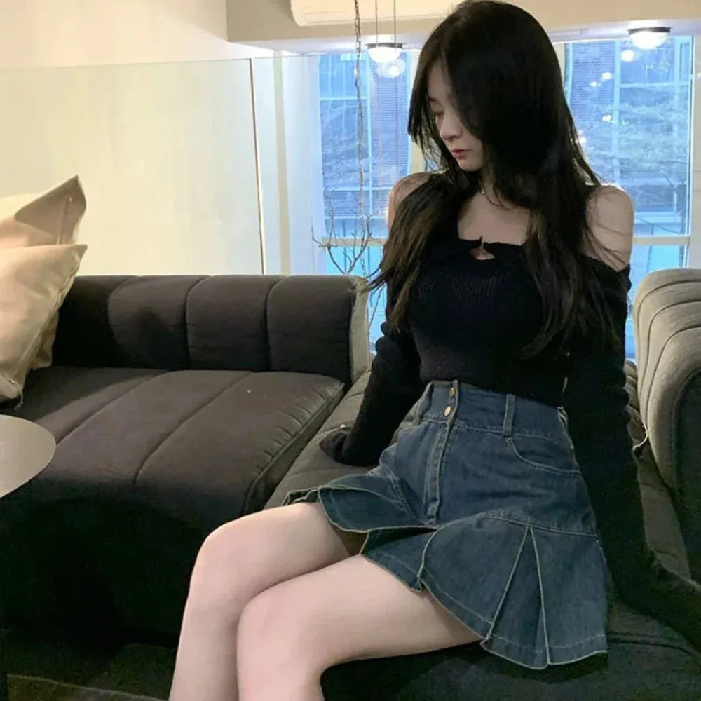 PopStar Chic High-Rise Mini Denim Skirt