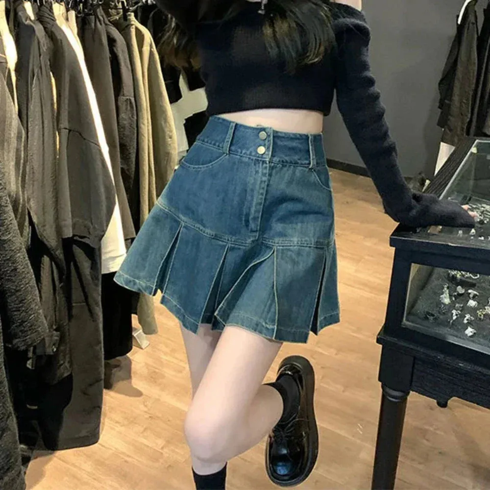 PopStar Chic High-Rise Mini Denim Skirt