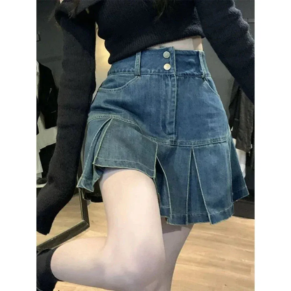 PopStar Chic High-Rise Mini Denim Skirt