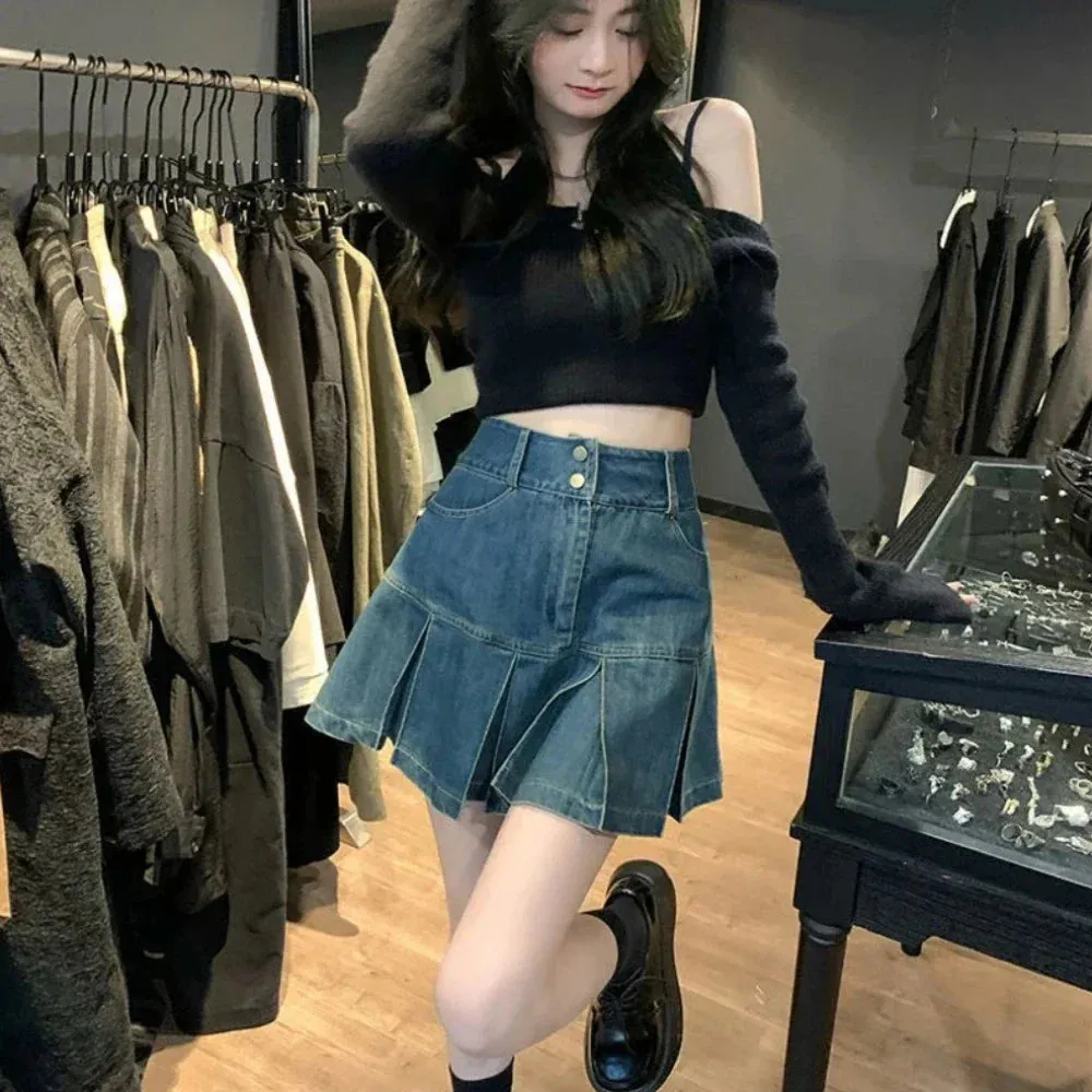 PopStar Chic High-Rise Mini Denim Skirt