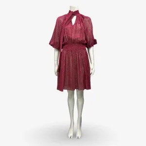 Prada Dotted Red and Pink Velvet and Mesh Neck Tie Dress