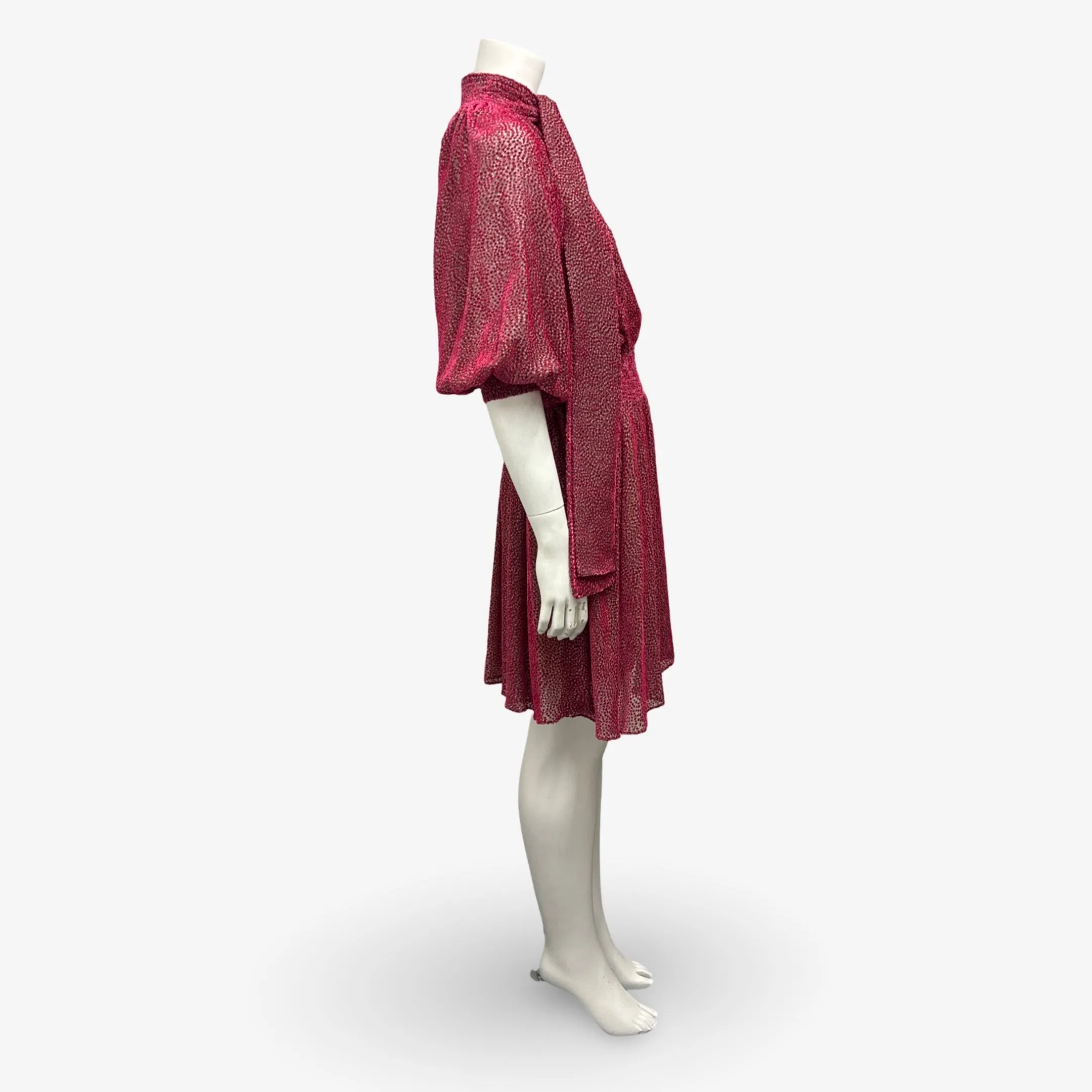 Prada Dotted Red and Pink Velvet and Mesh Neck Tie Dress
