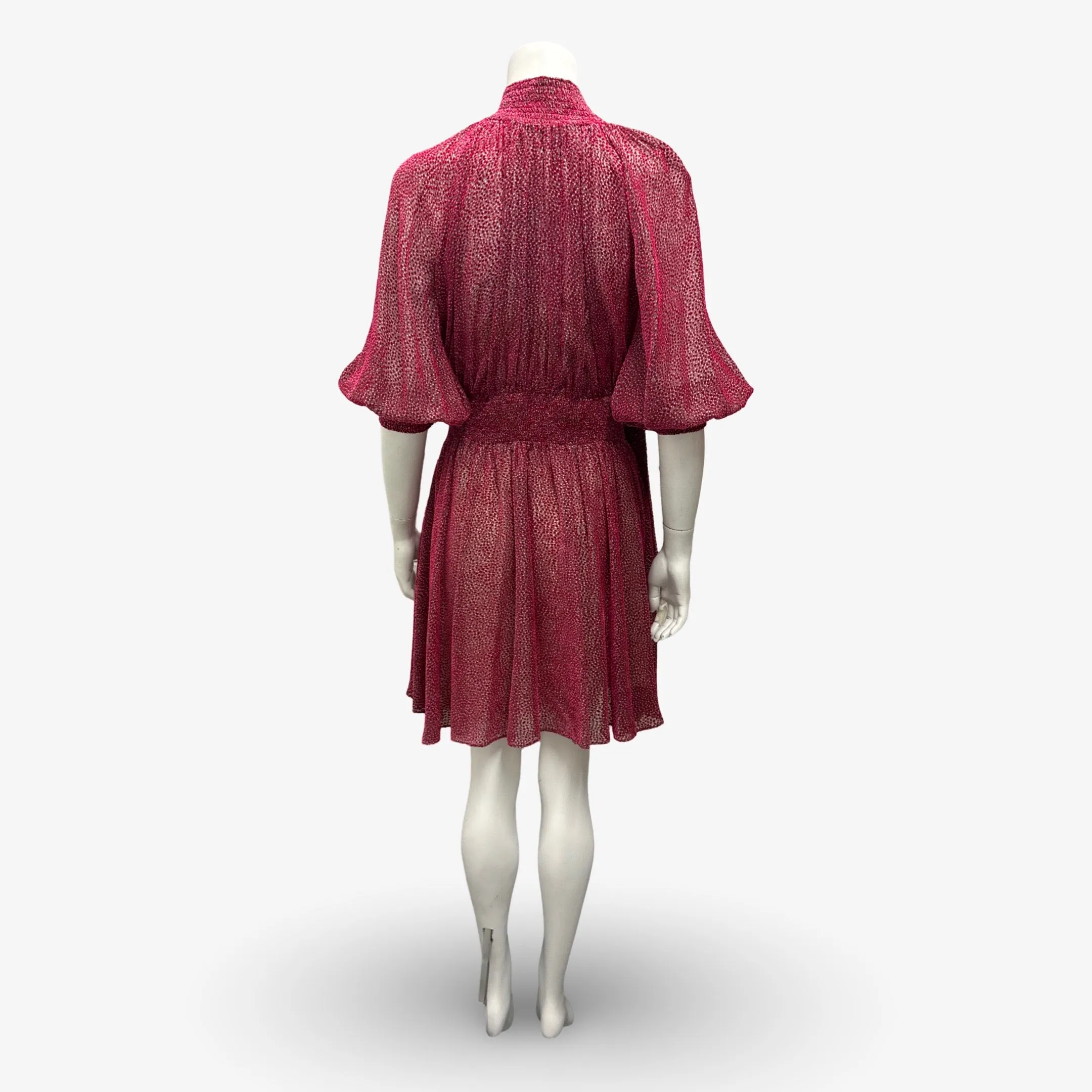 Prada Dotted Red and Pink Velvet and Mesh Neck Tie Dress