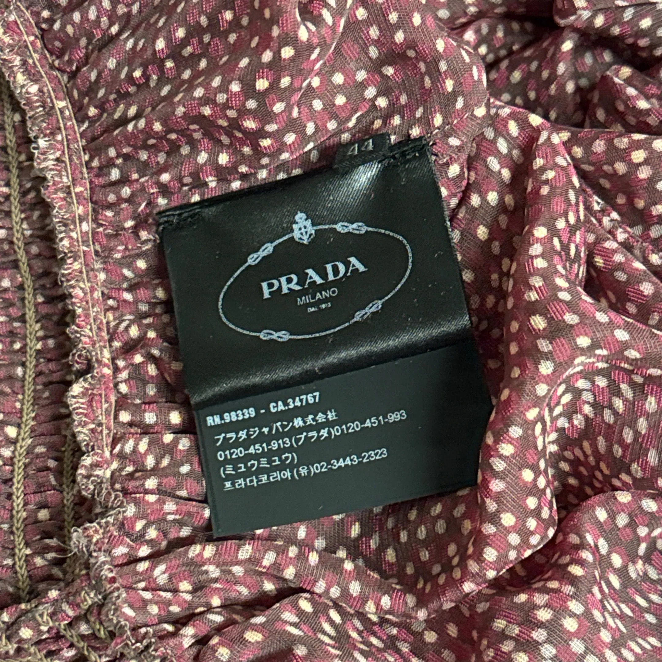 Prada Dotted Red and Pink Velvet and Mesh Neck Tie Dress