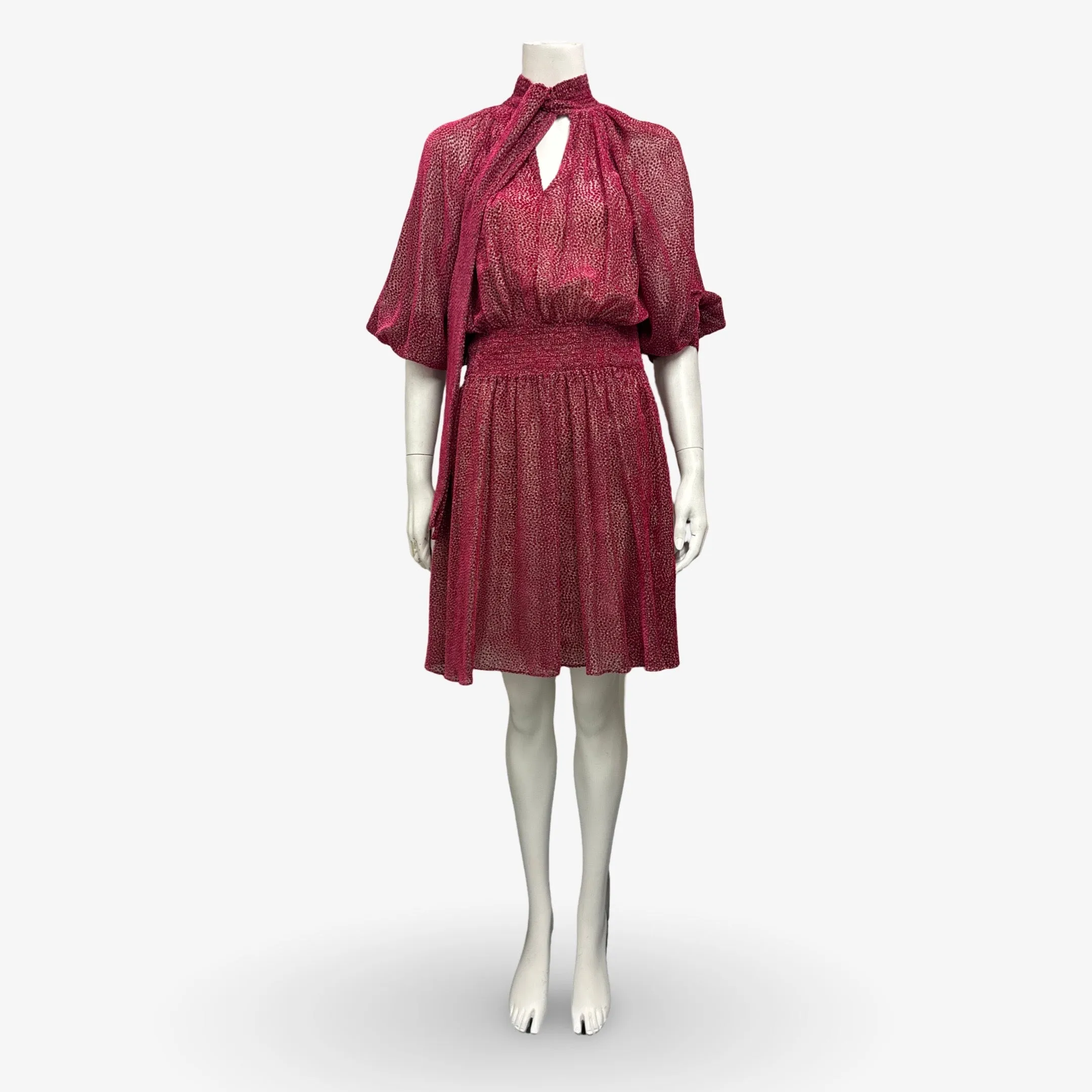 Prada Dotted Red and Pink Velvet and Mesh Neck Tie Dress