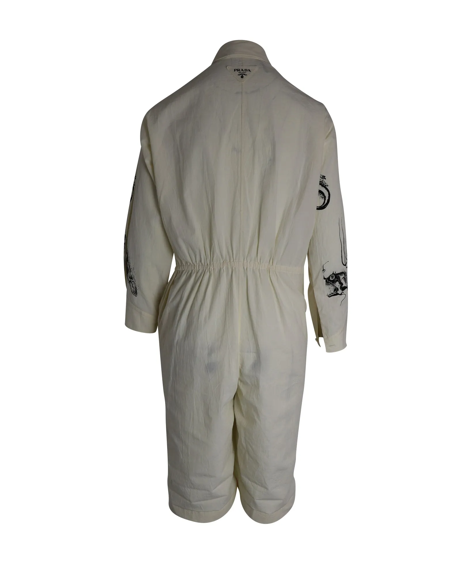 Prada Printed Chambray-Canvas Jumpsuit In White Cotton