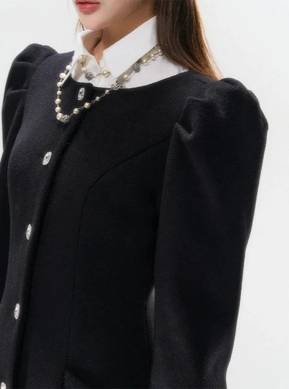 Puff Long Sleeve Button Mini Dress with Pockets