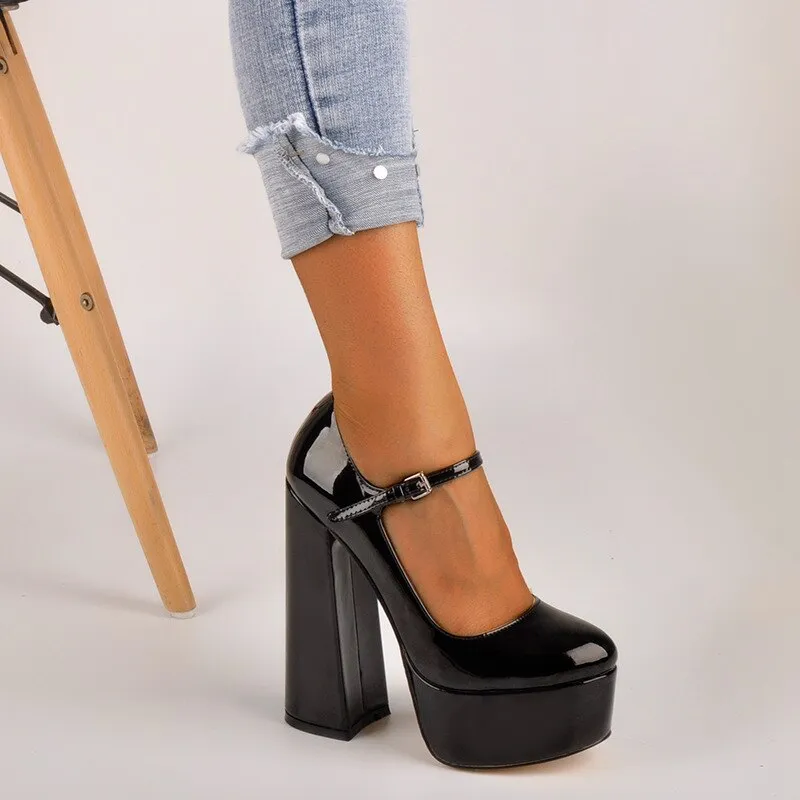 Pumps Platform Ankle Strap Chunky High Heels Shoes
