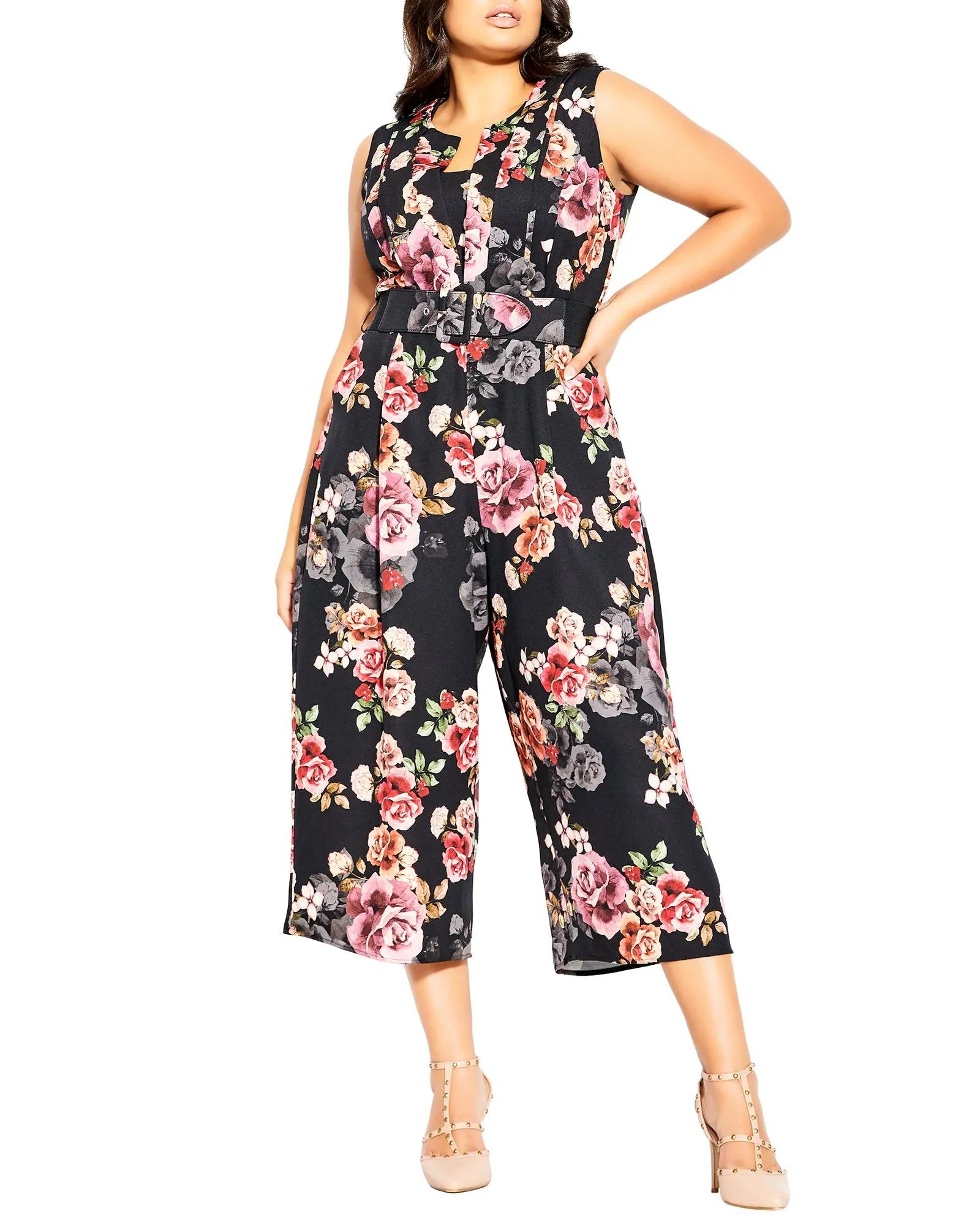 Ramona Belted Floral Jumpsuit | Black / Pink