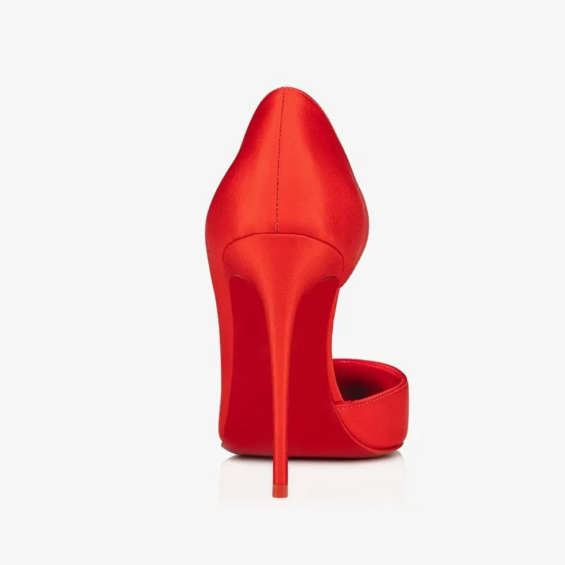 Red Crepe Satin Stiletto Pumps