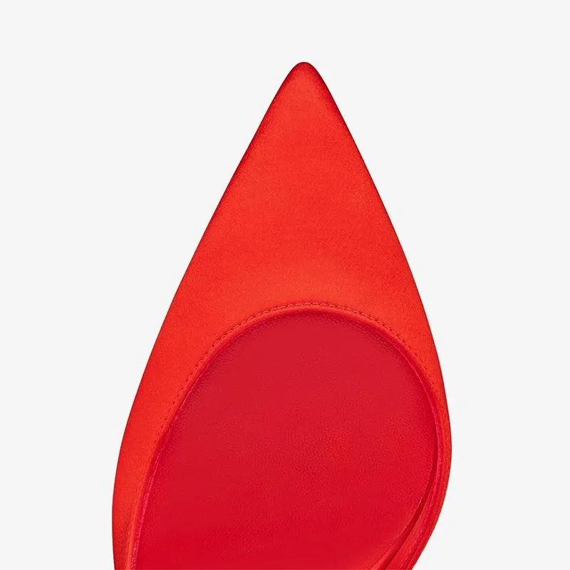 Red Crepe Satin Stiletto Pumps