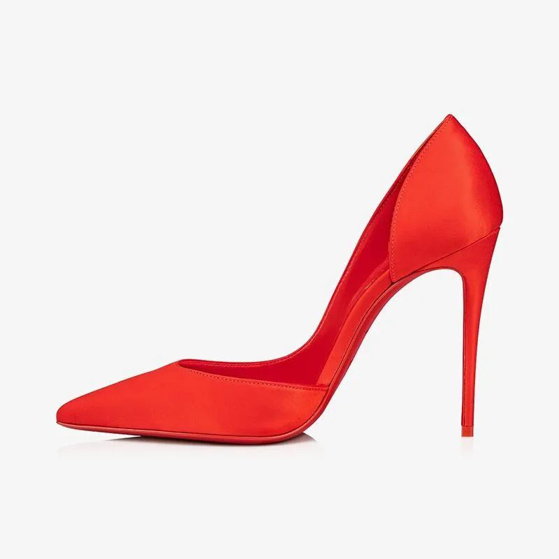 Red Crepe Satin Stiletto Pumps