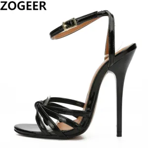 Red Party Elegance: Crossdresser's High Heel Sandals with Ankle Straps - Plus Size 48 for Fashionable Summer Gladiator Sandals