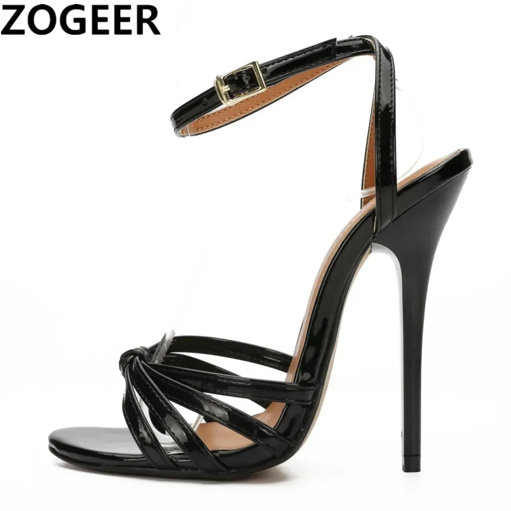 Red Party Elegance: Crossdresser's High Heel Sandals with Ankle Straps - Plus Size 48 for Fashionable Summer Gladiator Sandals