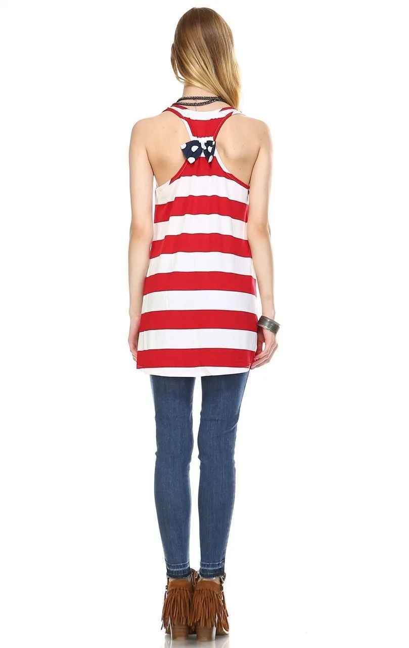 Red Stripe Tank Top with Navy Polka Dot Pocket