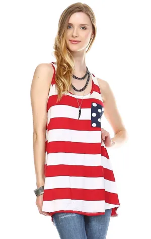 Red Stripe Tank Top with Navy Polka Dot Pocket