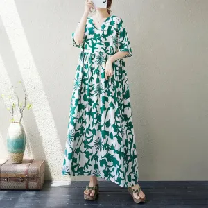 Retro Maxi Dress for Women Vibe Cotton Maxi Dress in Artistic Print