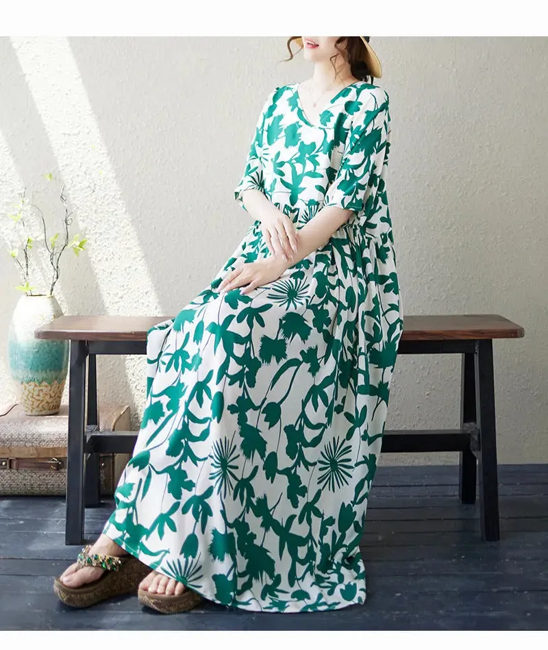 Retro Maxi Dress for Women Vibe Cotton Maxi Dress in Artistic Print