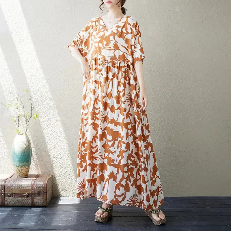 Retro Maxi Dress for Women Vibe Cotton Maxi Dress in Artistic Print