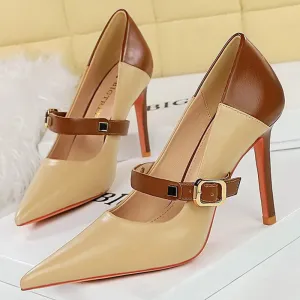 Retro Mixed Color Stiletto Pumps – Stylish Office Heels