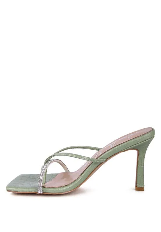 Rhinestone Slider Sandals - Mint or Taupe