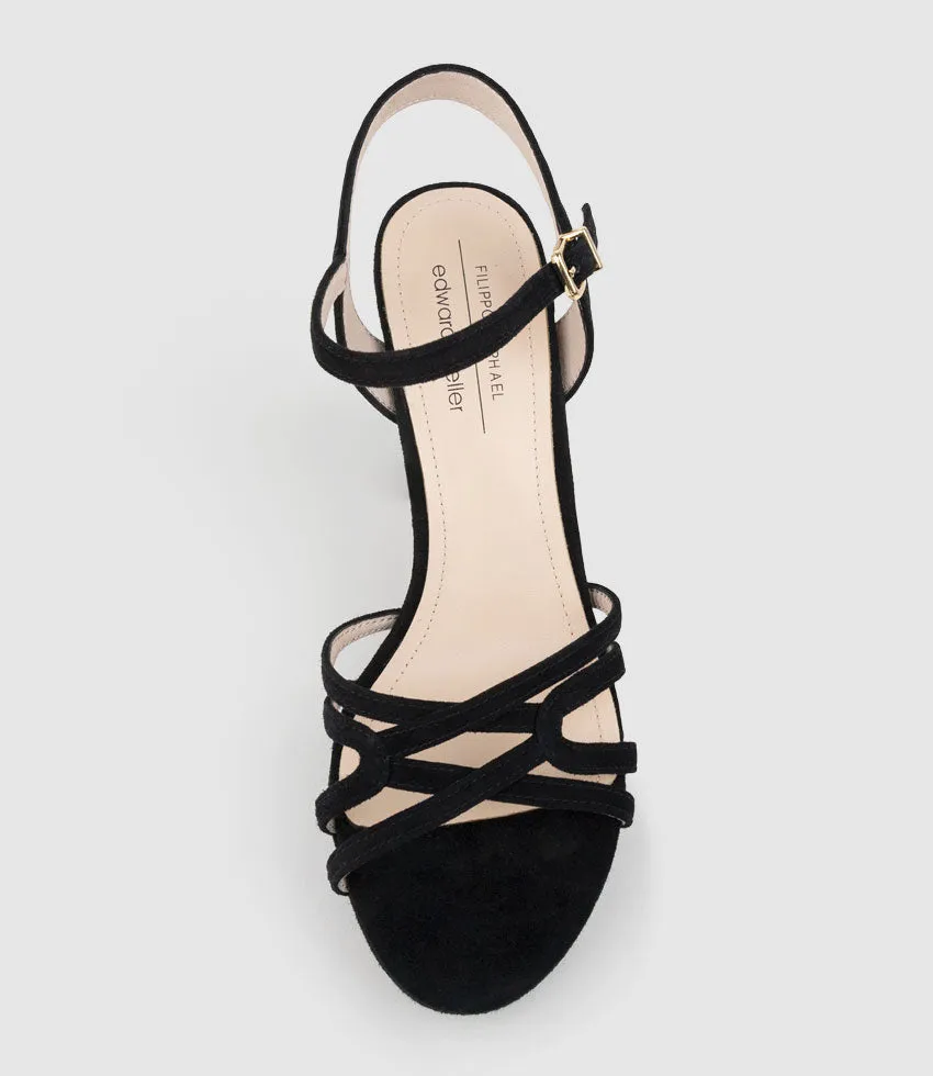 RIA100 Strappy Platform Sandal in Black Suede