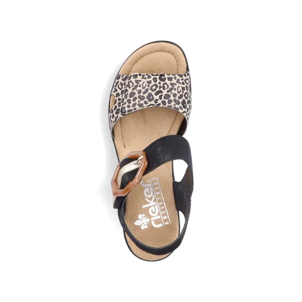 Rieker Women's Heeled Wedge Sandals- Black Combi