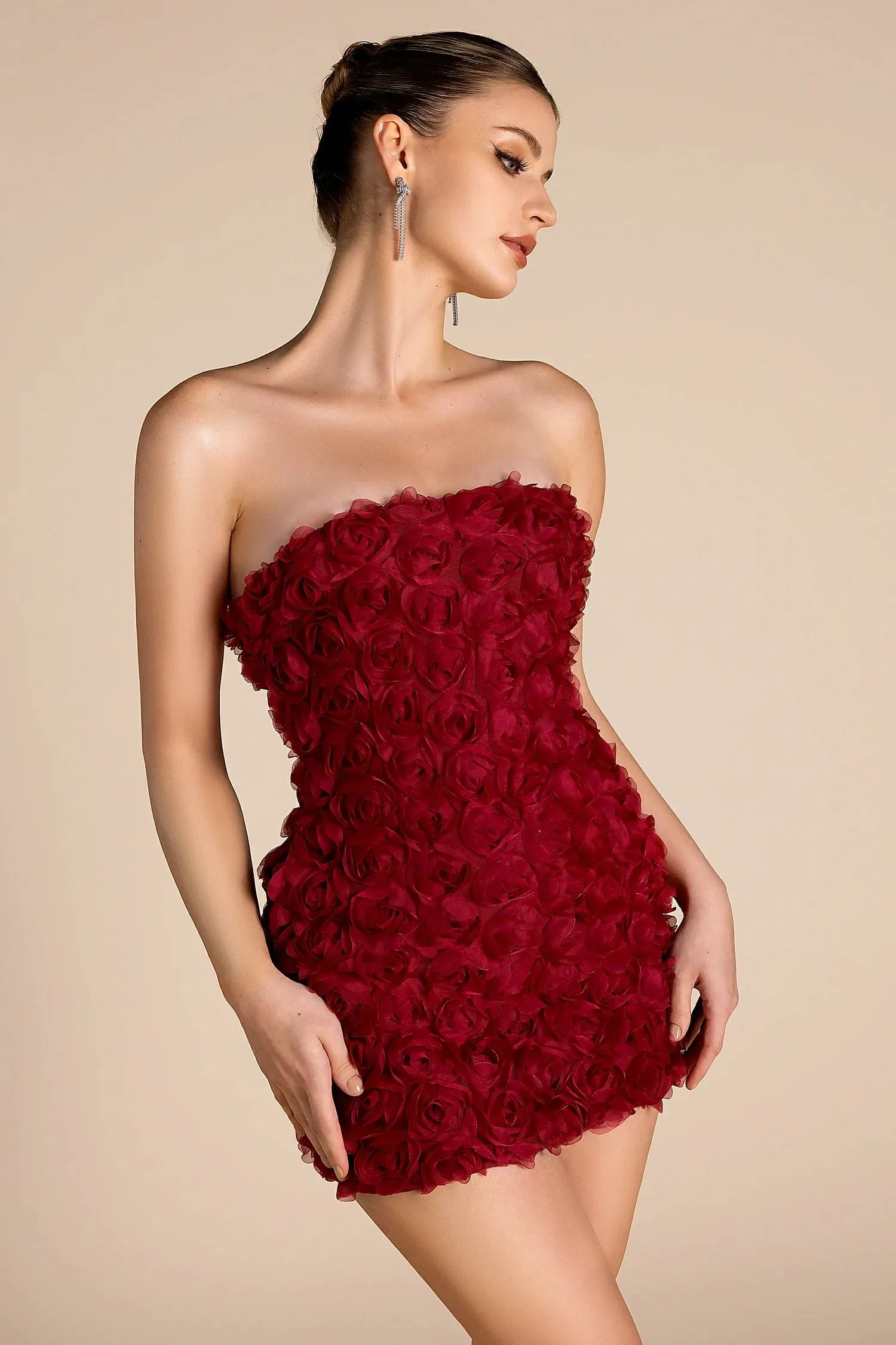 Ritho Strapless Flower Mini Dress