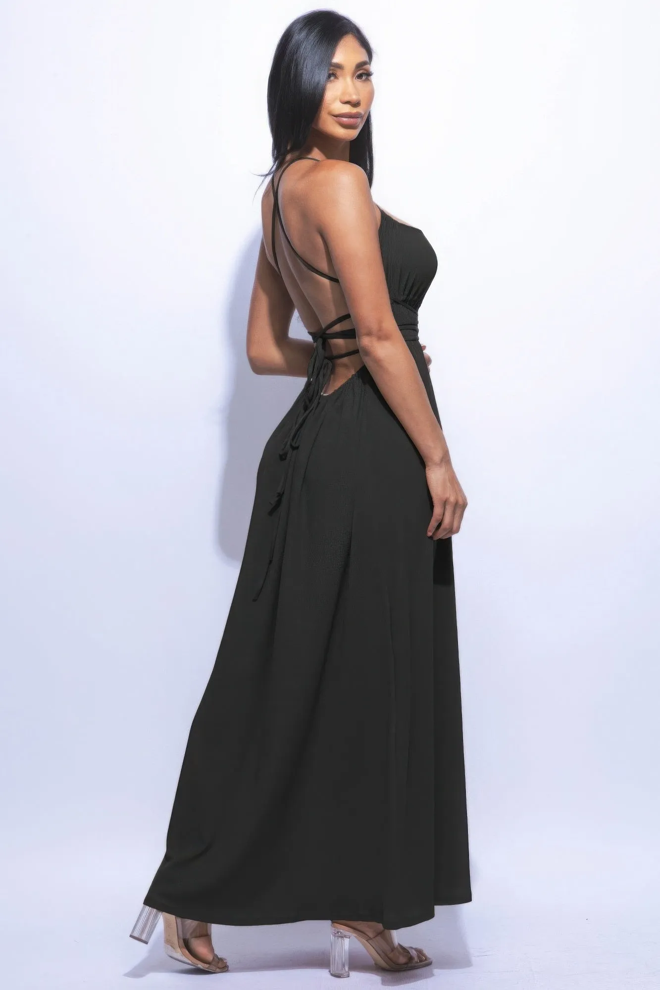 Romantic Backless Maxi Dress with Side Split