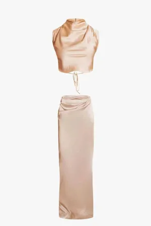 Roseline – Tie detail crop top – Satin two-piece set