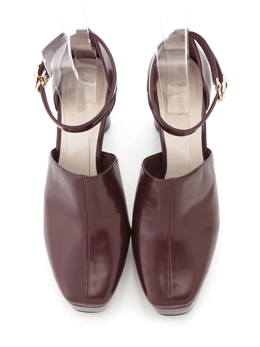 Round Closed Toe Ankle Strap Chunky High Heel Sandals
