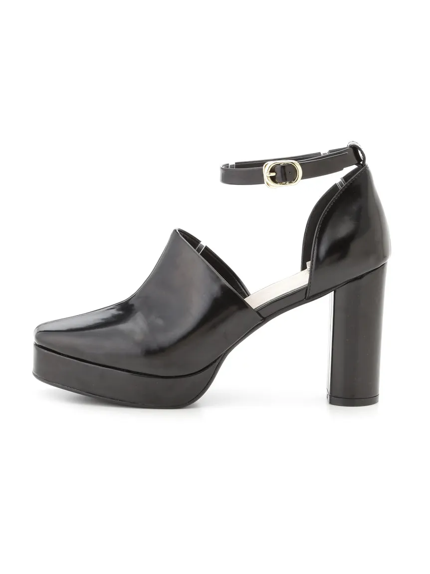 Round Closed Toe Ankle Strap Chunky High Heel Sandals