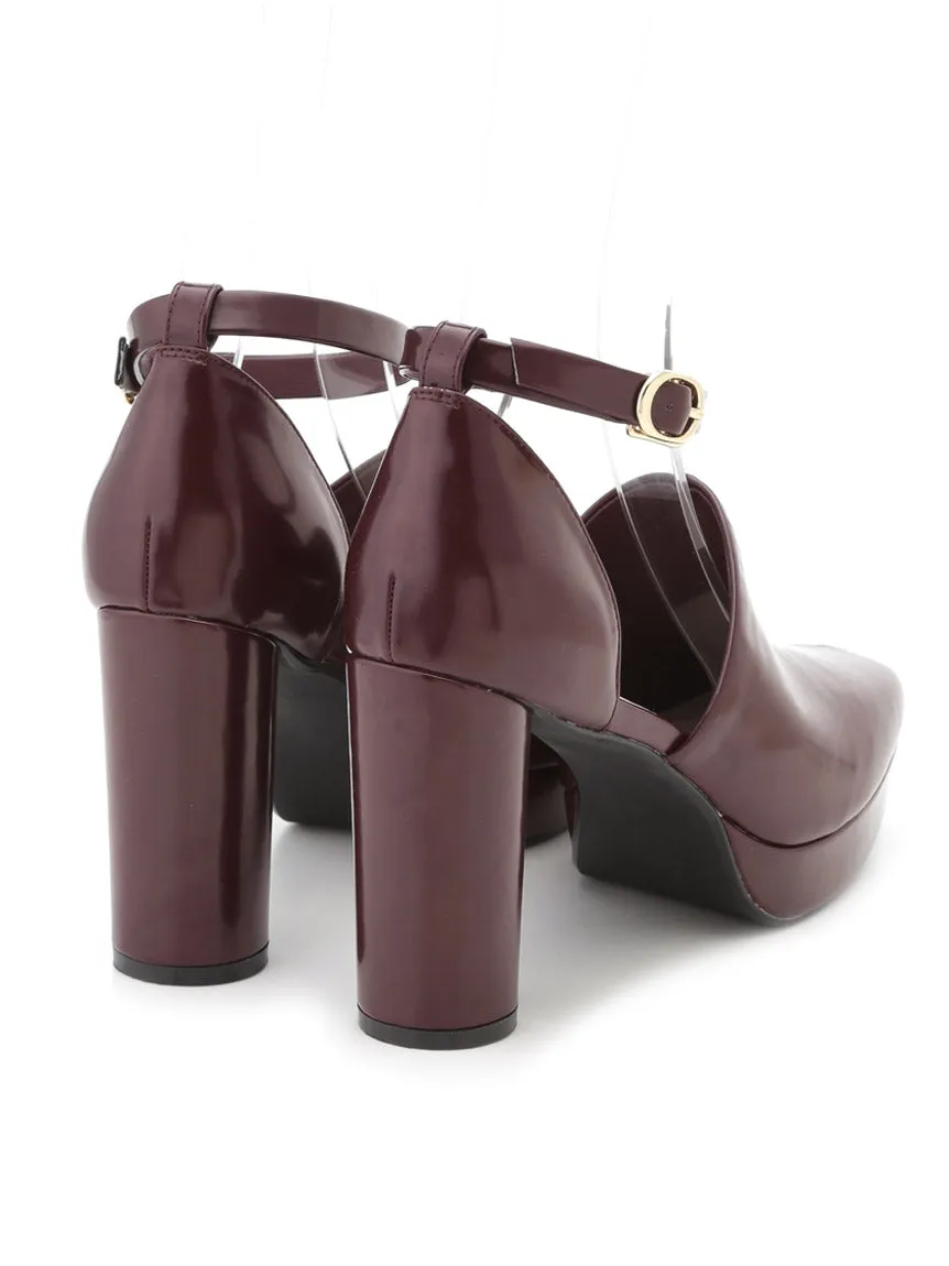 Round Closed Toe Ankle Strap Chunky High Heel Sandals