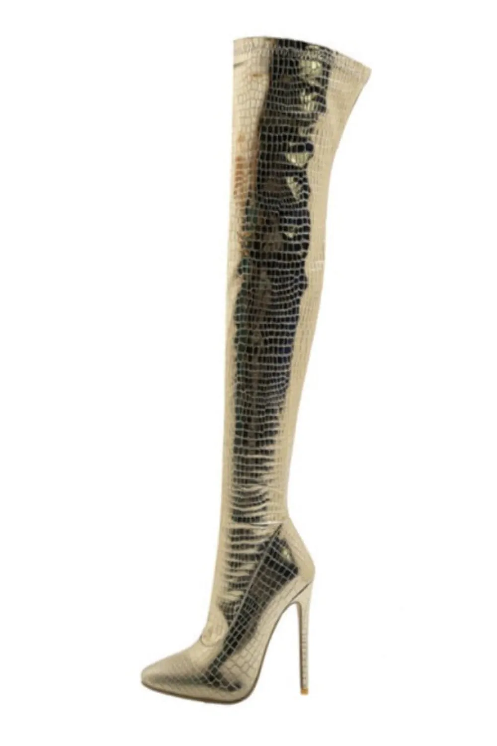 Ruby Metallic Knee High Gold Crocodile Boots